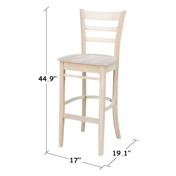 Emily Bar Height Stool, 30 Seat Height, Unfinished